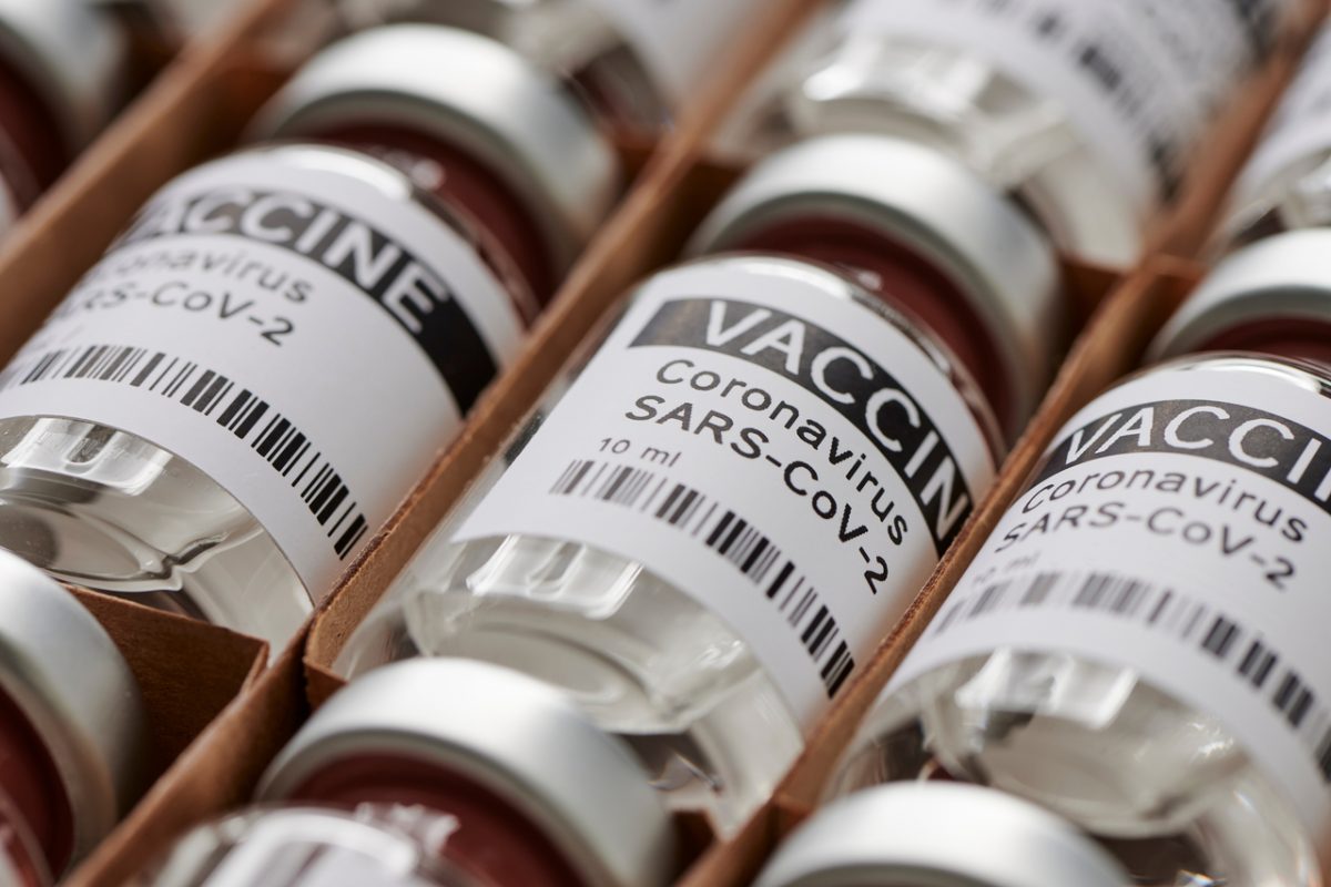 Medical vials with “vaccine” label