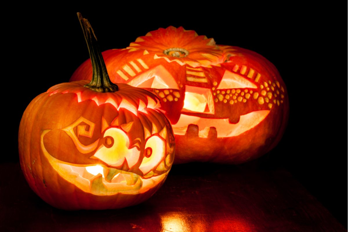 Halloween pumpkins on a black background