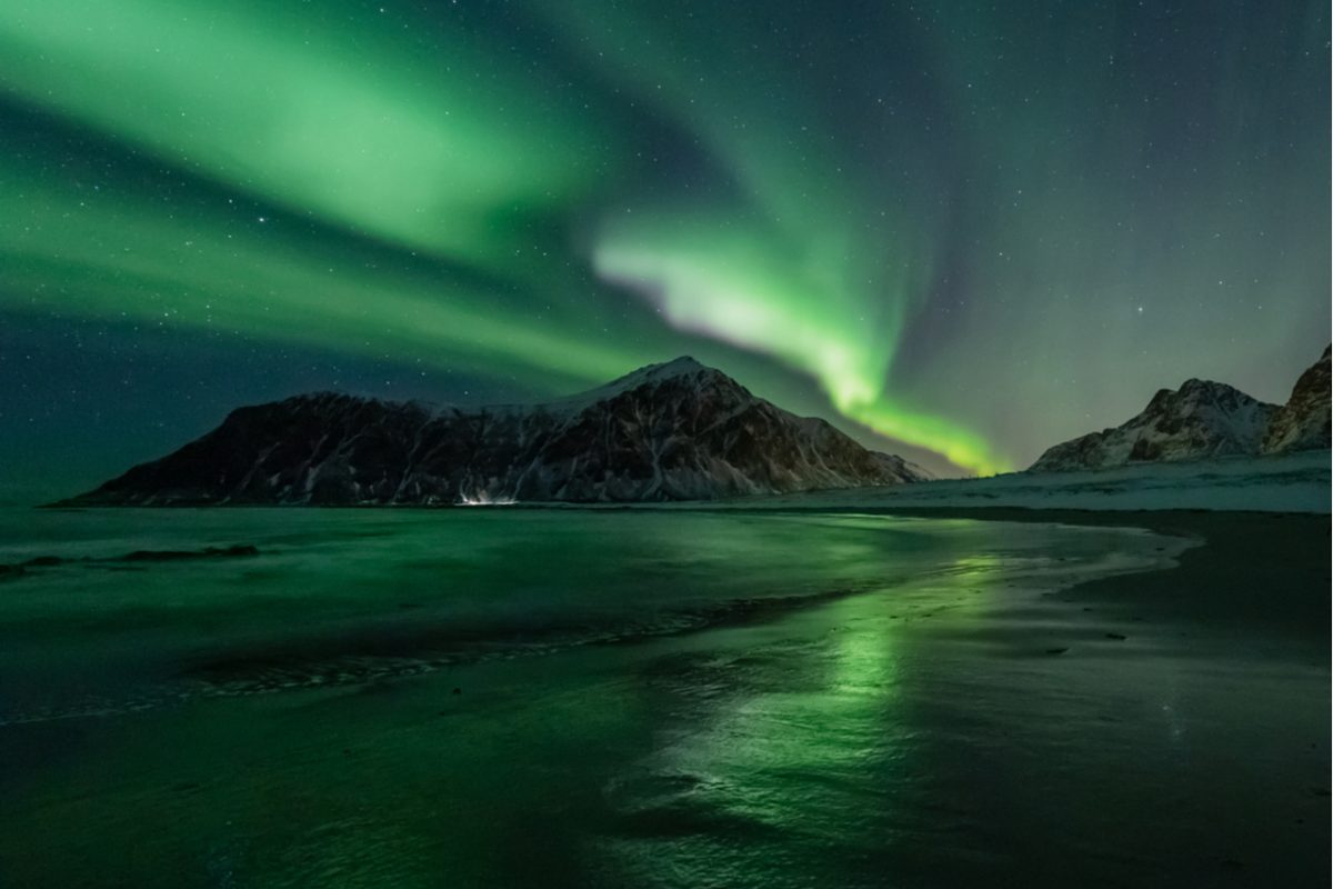 Northern Lights over Skagsanden Beach, Lofoten Islands, Norway