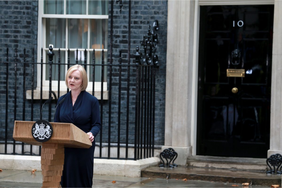 Liz Truss outside Downing Street, London.