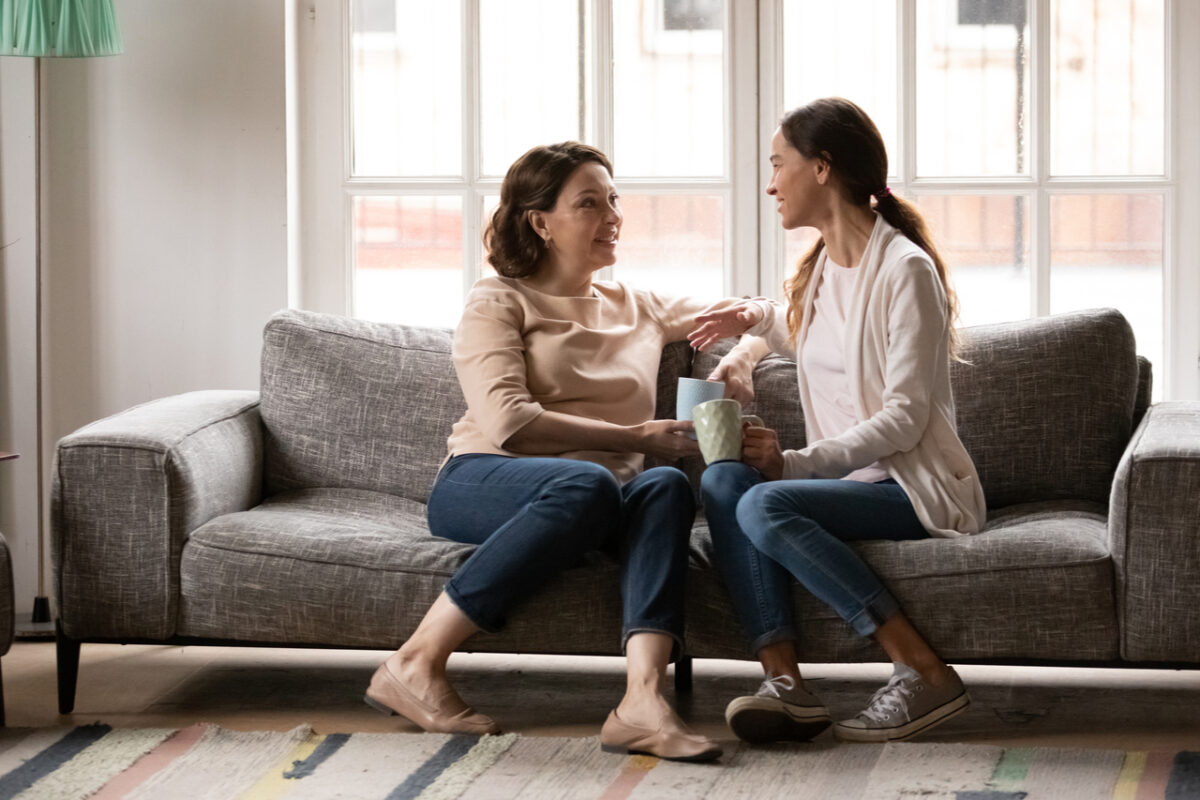 A mum talking to her adult daughter.